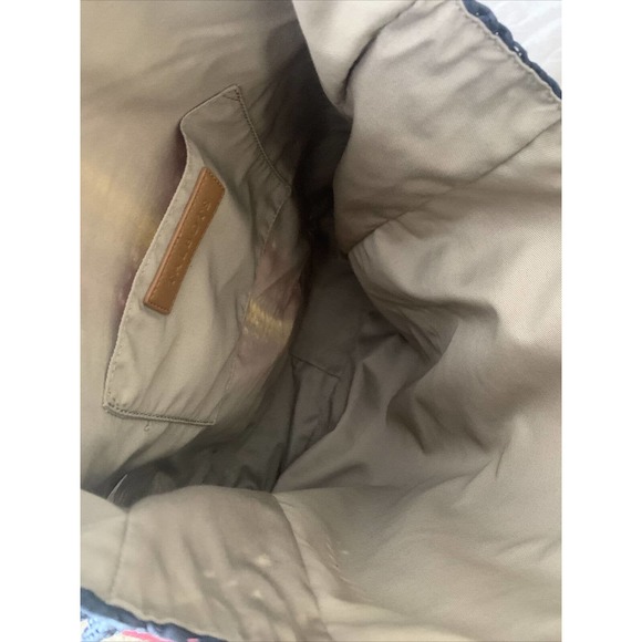 Talbots Large 14” Natural Woven Straw Tote Beach Bag Navy Magenta Yellow - Picture 5 of 8